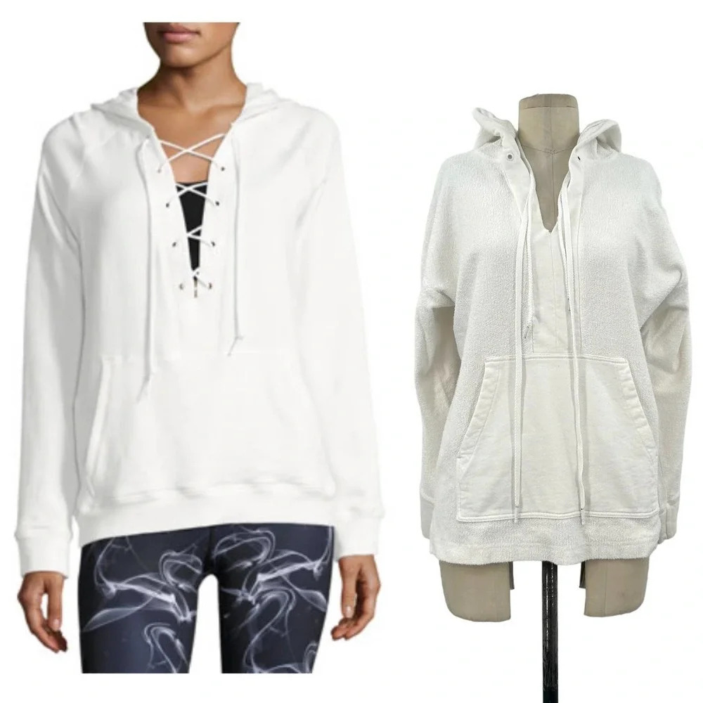 Alala Hoodie Sweatshirt Pullover Lace-Up‎ Athletic Terry Knit White Size Medium